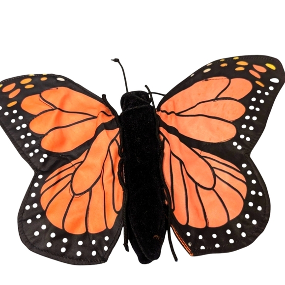BUTTERFLY Finger Hand Puppet Satin Velvet Monarch Flyer 15x10 Orange Black White - Picture 1 of 8